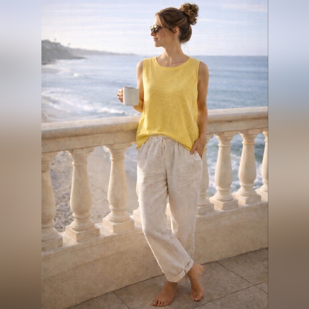 🌞 MNG Casual 100% Linen Sleeveless Top – Size Medium